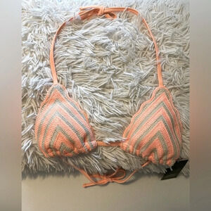 NWT Wild Fable Crocheted bikini top XXS in orange and gray Adjustable all straps